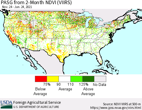 United States PASG from 2-Month NDVI (VIIRS) Thematic Map For 1/21/2021 - 1/31/2021