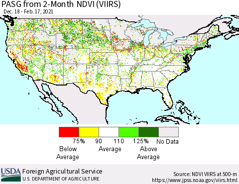 United States PASG from 2-Month NDVI (VIIRS) Thematic Map For 2/11/2021 - 2/20/2021