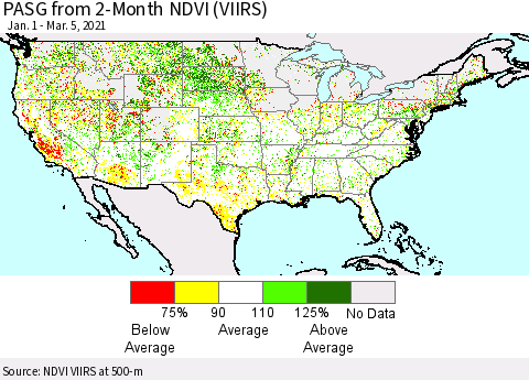 United States PASG from 2-Month NDVI (VIIRS) Thematic Map For 2/26/2021 - 3/5/2021
