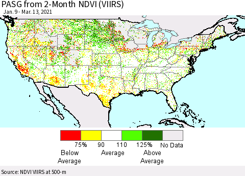 United States PASG from 2-Month NDVI (VIIRS) Thematic Map For 3/6/2021 - 3/13/2021