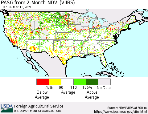 United States PASG from 2-Month NDVI (VIIRS) Thematic Map For 3/11/2021 - 3/20/2021