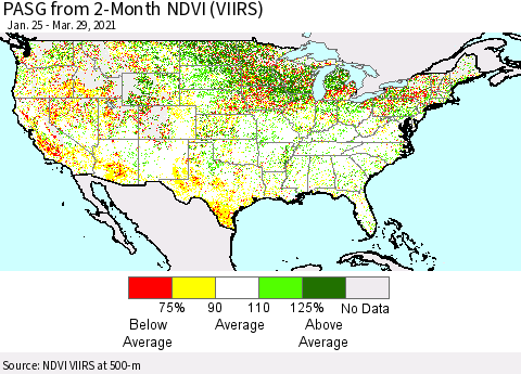 United States PASG from 2-Month NDVI (VIIRS) Thematic Map For 3/22/2021 - 3/29/2021