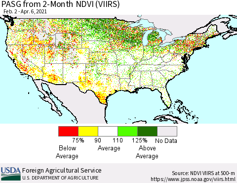 United States PASG from 2-Month NDVI (VIIRS) Thematic Map For 4/1/2021 - 4/10/2021