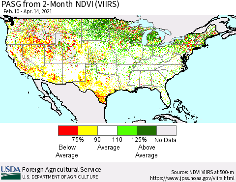 United States PASG from 2-Month NDVI (VIIRS) Thematic Map For 4/11/2021 - 4/20/2021