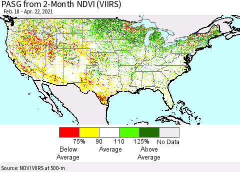 United States PASG from 2-Month NDVI (VIIRS) Thematic Map For 4/15/2021 - 4/22/2021