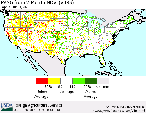 United States PASG from 2-Month NDVI (VIIRS) Thematic Map For 6/1/2021 - 6/10/2021
