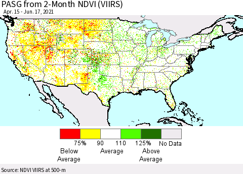 United States PASG from 2-Month NDVI (VIIRS) Thematic Map For 6/10/2021 - 6/17/2021