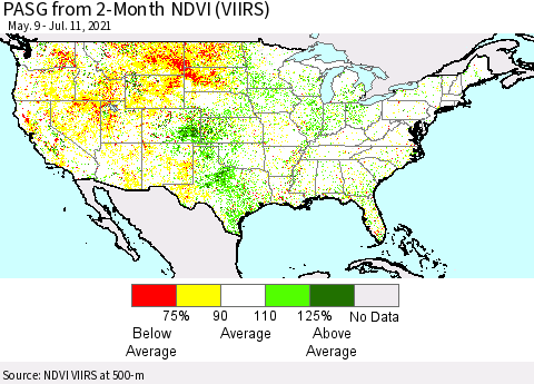United States PASG from 2-Month NDVI (VIIRS) Thematic Map For 7/4/2021 - 7/11/2021