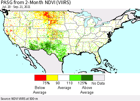 United States PASG from 2-Month NDVI (VIIRS) Thematic Map For 9/14/2021 - 9/21/2021