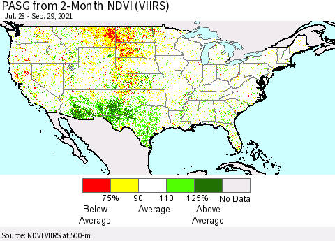 United States PASG from 2-Month NDVI (VIIRS) Thematic Map For 9/22/2021 - 9/29/2021