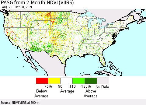 United States PASG from 2-Month NDVI (VIIRS) Thematic Map For 10/21/2021 - 10/31/2021