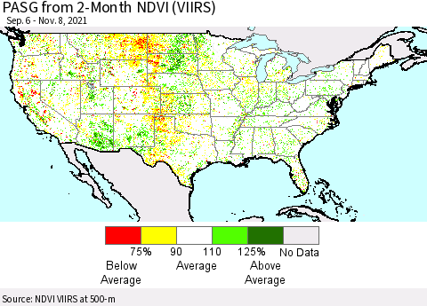 United States PASG from 2-Month NDVI (VIIRS) Thematic Map For 11/1/2021 - 11/8/2021