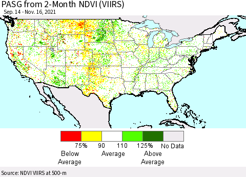 United States PASG from 2-Month NDVI (VIIRS) Thematic Map For 11/9/2021 - 11/16/2021