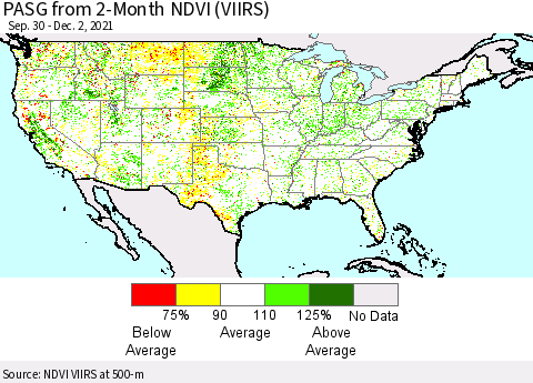 United States PASG from 2-Month NDVI (VIIRS) Thematic Map For 11/25/2021 - 12/2/2021