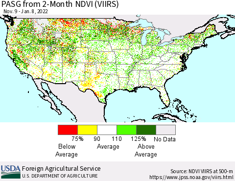 United States PASG from 2-Month NDVI (VIIRS) Thematic Map For 1/1/2022 - 1/10/2022