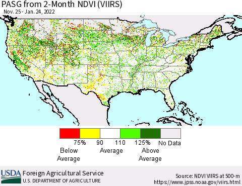 United States PASG from 2-Month NDVI (VIIRS) Thematic Map For 1/21/2022 - 1/31/2022