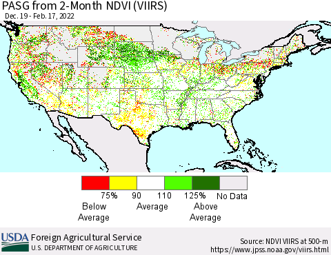 United States PASG from 2-Month NDVI (VIIRS) Thematic Map For 2/11/2022 - 2/20/2022
