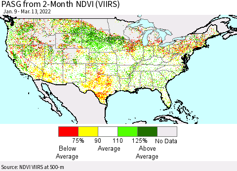 United States PASG from 2-Month NDVI (VIIRS) Thematic Map For 3/6/2022 - 3/13/2022