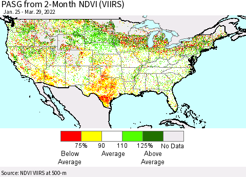 United States PASG from 2-Month NDVI (VIIRS) Thematic Map For 3/22/2022 - 3/29/2022