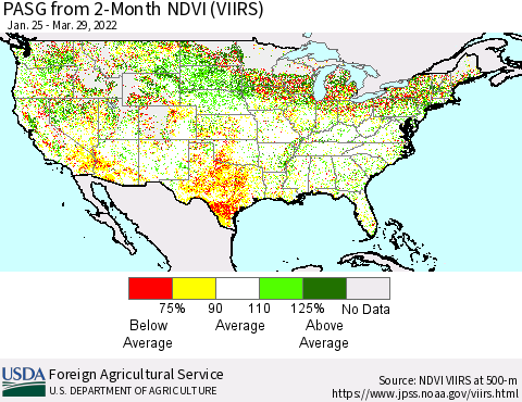 United States PASG from 2-Month NDVI (VIIRS) Thematic Map For 3/21/2022 - 3/31/2022