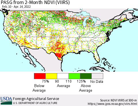 United States PASG from 2-Month NDVI (VIIRS) Thematic Map For 4/11/2022 - 4/20/2022