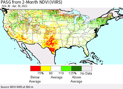United States PASG from 2-Month NDVI (VIIRS) Thematic Map For 4/21/2022 - 4/30/2022