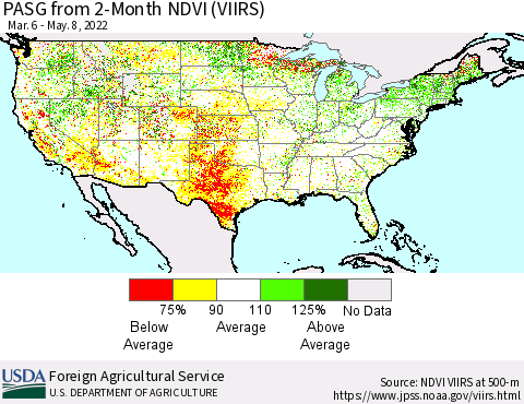 United States PASG from 2-Month NDVI (VIIRS) Thematic Map For 5/1/2022 - 5/10/2022