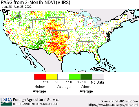 United States PASG from 2-Month NDVI (VIIRS) Thematic Map For 8/21/2022 - 8/31/2022