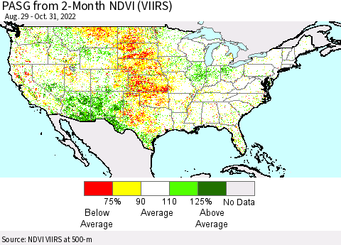 United States PASG from 2-Month NDVI (VIIRS) Thematic Map For 10/21/2022 - 10/31/2022