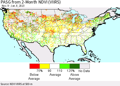 United States PASG from 2-Month NDVI (VIIRS) Thematic Map For 1/1/2023 - 1/8/2023