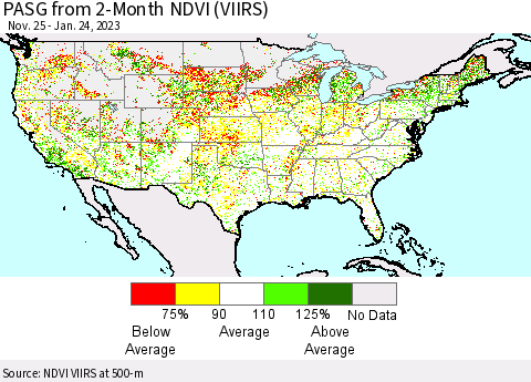 United States PASG from 2-Month NDVI (VIIRS) Thematic Map For 1/17/2023 - 1/24/2023