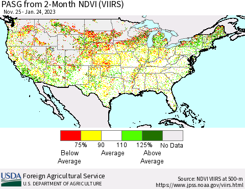 United States PASG from 2-Month NDVI (VIIRS) Thematic Map For 1/21/2023 - 1/31/2023
