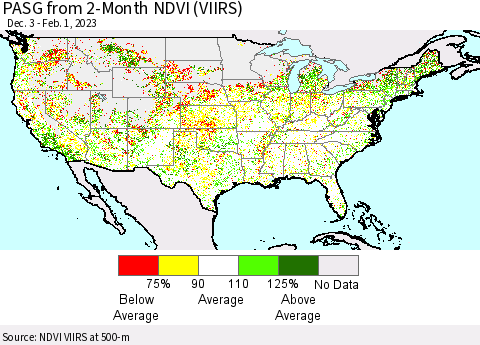 United States PASG from 2-Month NDVI (VIIRS) Thematic Map For 1/25/2023 - 2/1/2023