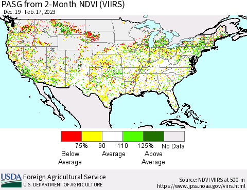 United States PASG from 2-Month NDVI (VIIRS) Thematic Map For 2/11/2023 - 2/20/2023
