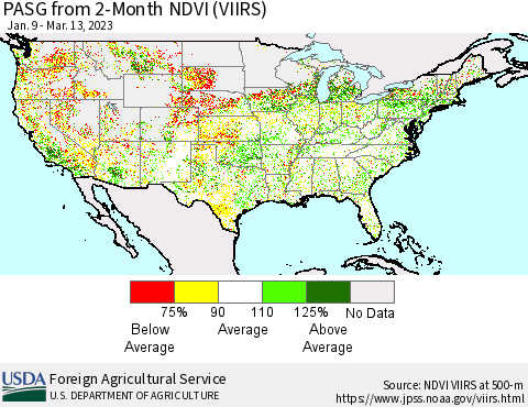 United States PASG from 2-Month NDVI (VIIRS) Thematic Map For 3/11/2023 - 3/20/2023
