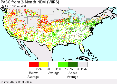 United States PASG from 2-Month NDVI (VIIRS) Thematic Map For 3/14/2023 - 3/21/2023