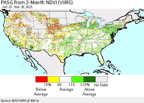 United States PASG from 2-Month NDVI (VIIRS) Thematic Map For 3/22/2023 - 3/29/2023