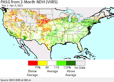 United States PASG from 2-Month NDVI (VIIRS) Thematic Map For 3/30/2023 - 4/6/2023