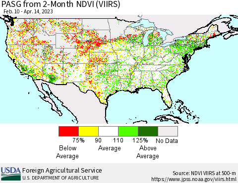 United States PASG from 2-Month NDVI (VIIRS) Thematic Map For 4/11/2023 - 4/20/2023