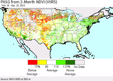 United States PASG from 2-Month NDVI (VIIRS) Thematic Map For 4/15/2023 - 4/22/2023