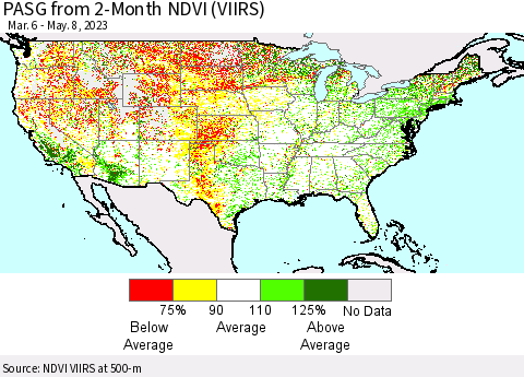 United States PASG from 2-Month NDVI (VIIRS) Thematic Map For 5/1/2023 - 5/8/2023