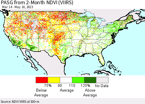 United States PASG from 2-Month NDVI (VIIRS) Thematic Map For 5/9/2023 - 5/16/2023