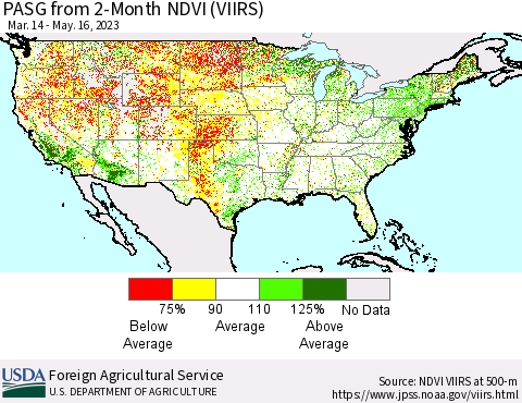 United States PASG from 2-Month NDVI (VIIRS) Thematic Map For 5/11/2023 - 5/20/2023