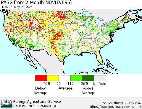 United States PASG from 2-Month NDVI (VIIRS) Thematic Map For 5/21/2023 - 5/31/2023