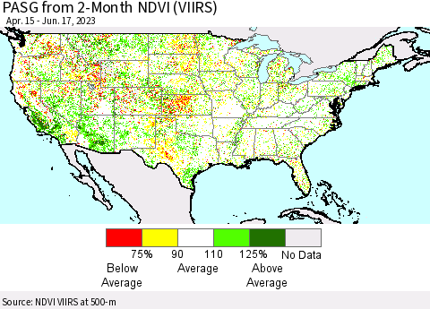 United States PASG from 2-Month NDVI (VIIRS) Thematic Map For 6/10/2023 - 6/17/2023