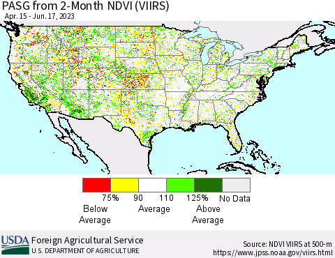 United States PASG from 2-Month NDVI (VIIRS) Thematic Map For 6/11/2023 - 6/20/2023
