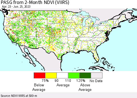 United States PASG from 2-Month NDVI (VIIRS) Thematic Map For 6/18/2023 - 6/25/2023