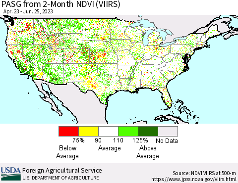 United States PASG from 2-Month NDVI (VIIRS) Thematic Map For 6/21/2023 - 6/30/2023