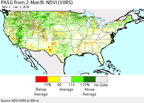 United States PASG from 2-Month NDVI (VIIRS) Thematic Map For 12/27/2023 - 1/3/2024