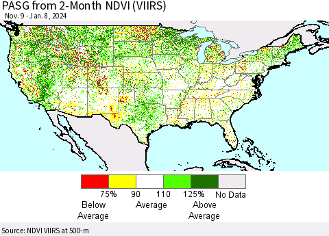 United States PASG from 2-Month NDVI (VIIRS) Thematic Map For 1/1/2024 - 1/8/2024